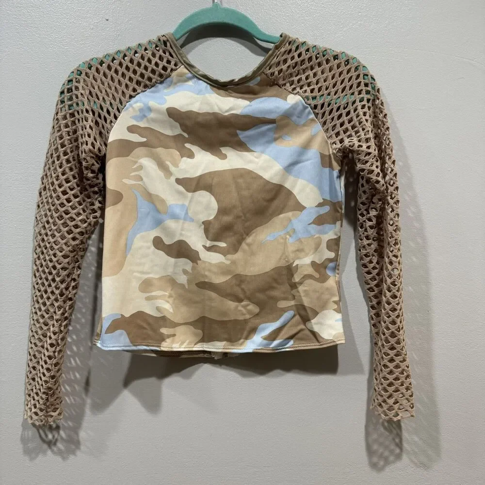 Dansco Dance Costume Camo Mesh Jacket Skirt Fishnet Leggings Girls sz Large